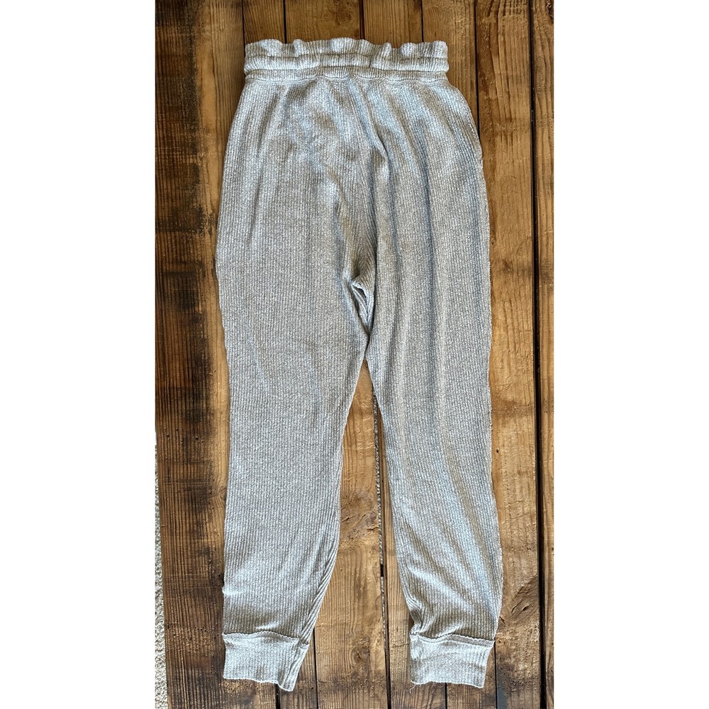 Abercrombie & Fitch Gray Ribbed Knit Joggers Paperbag Waist Satin Bow Womens XS - Picture 2 of 4